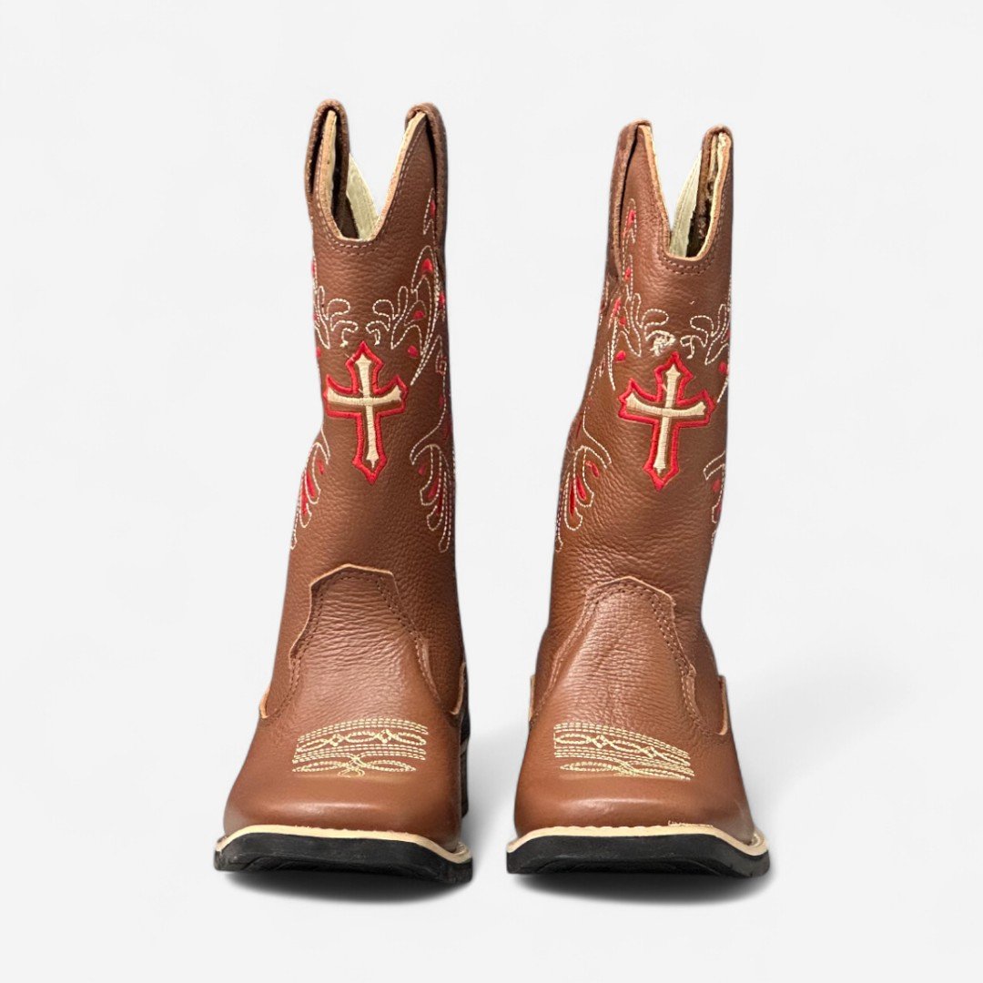 Bota Country Cano Longo Em Couro Conhaque Marrom 4