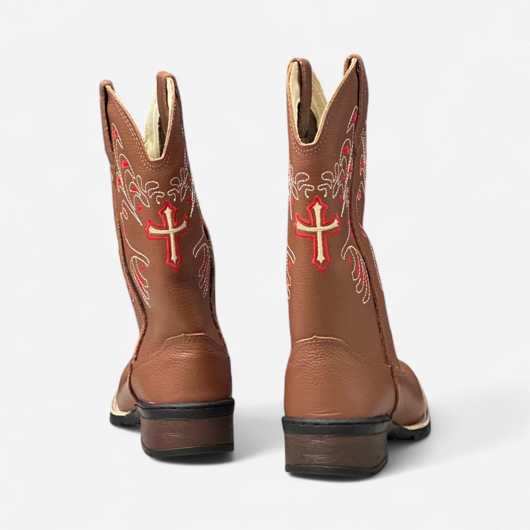 Bota Country Cano Longo Em Couro Conhaque Marrom 5