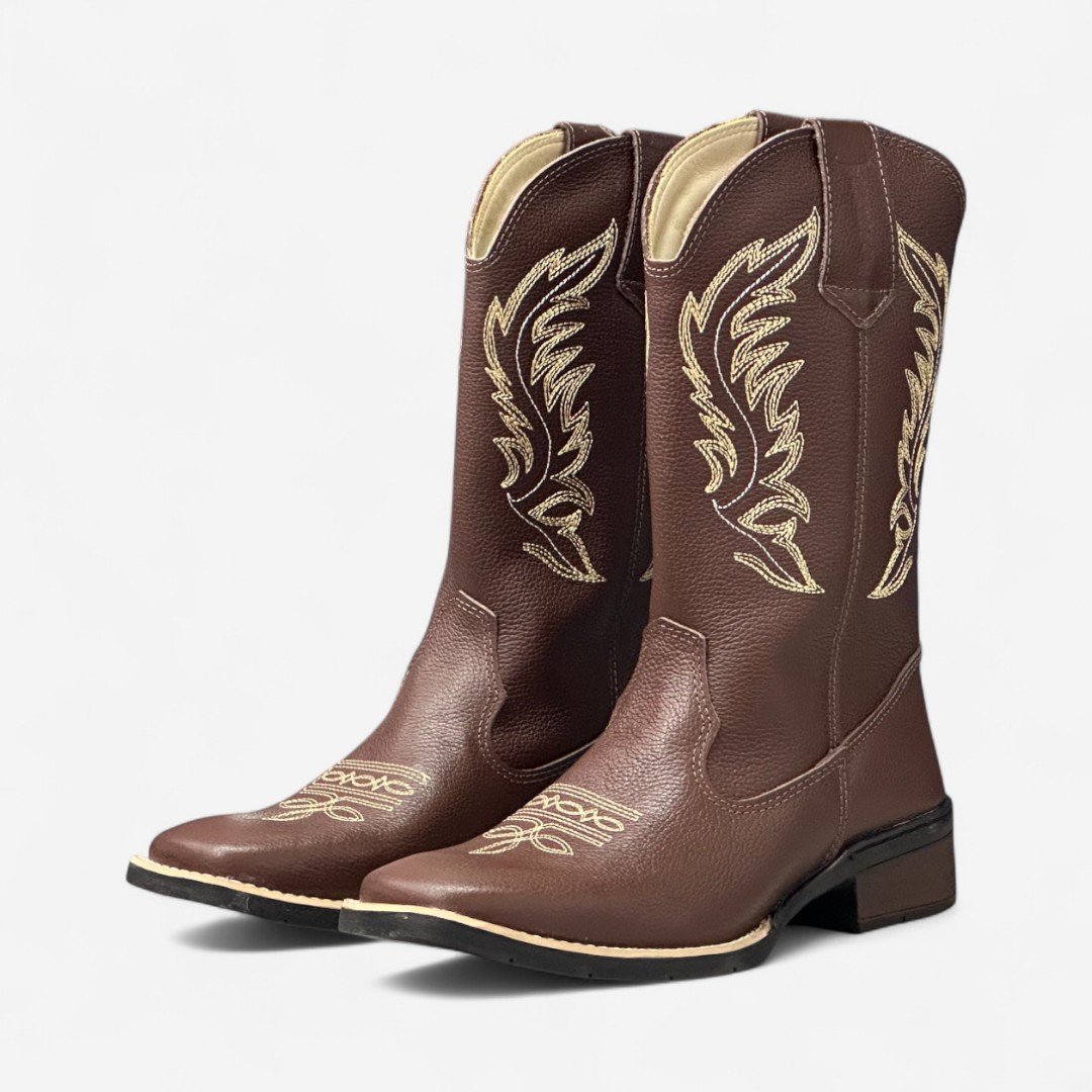 Bota Country Cano Longo Em Couro Marrom Pinhão 2