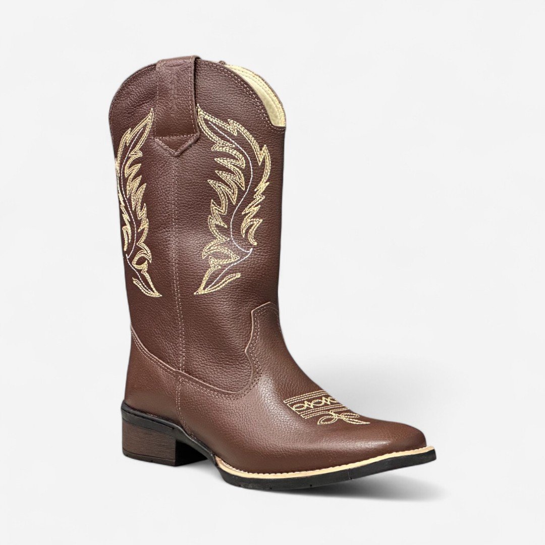 Bota Country Cano Longo Em Couro Marrom Pinhão 3