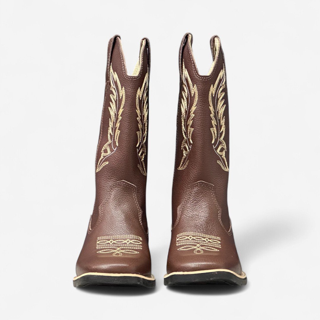 Bota Country Cano Longo Em Couro Marrom Pinhão 4