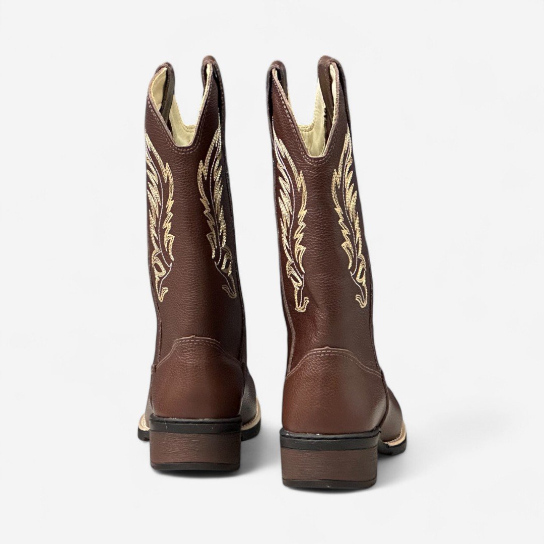 Bota Country Cano Longo Em Couro Marrom Pinhão 5