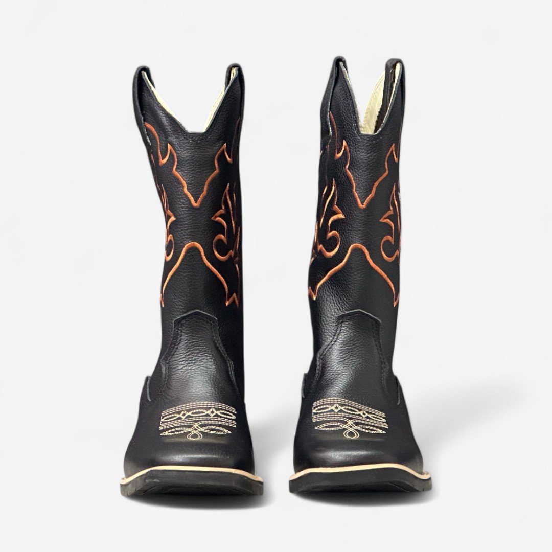 Bota Country Cano Longo Em Couro Preto Preto 4