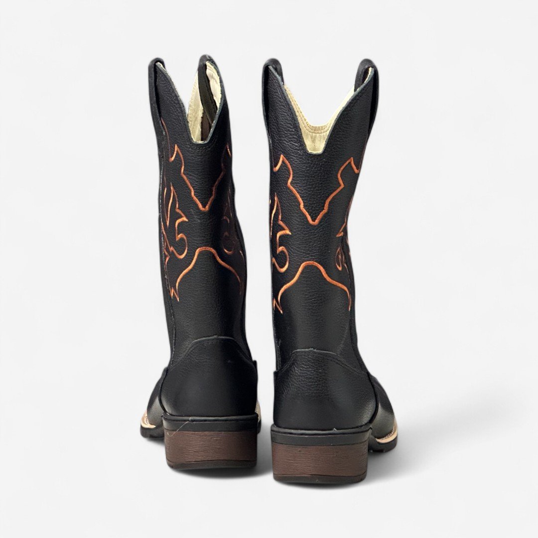 Bota Country Cano Longo Em Couro Preto Preto 5