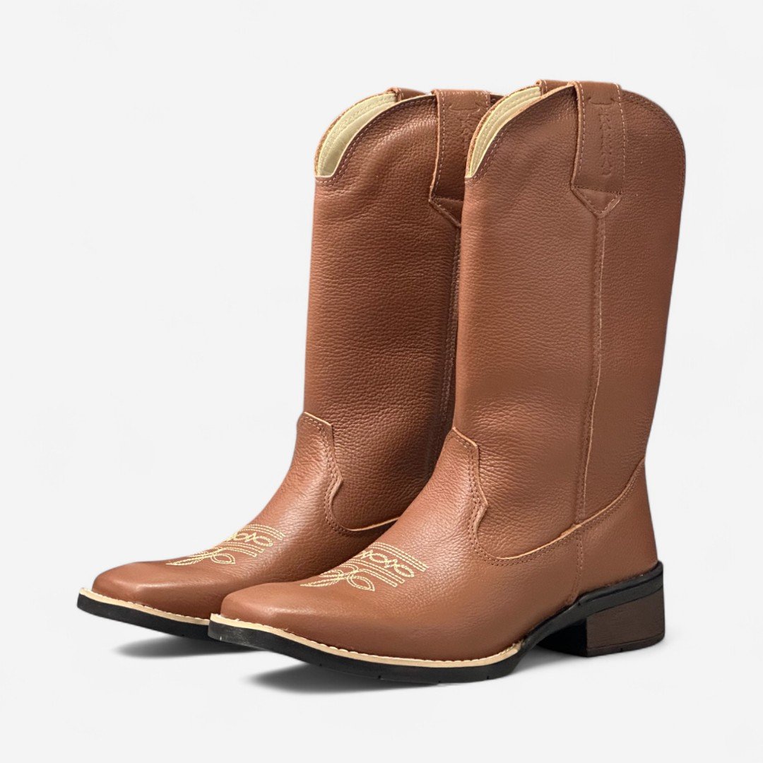 Bota Country Cano Longo Em Couro Conhaque Conhaque 2