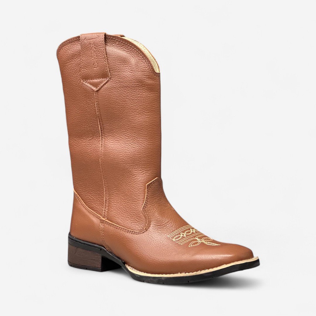 Bota Country Cano Longo Em Couro Conhaque Conhaque 3