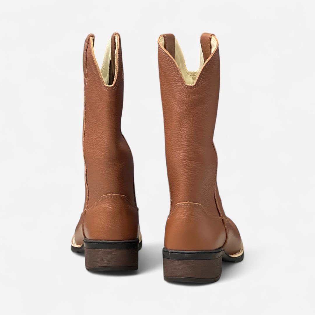 Bota Country Cano Longo Em Couro Conhaque Conhaque 5