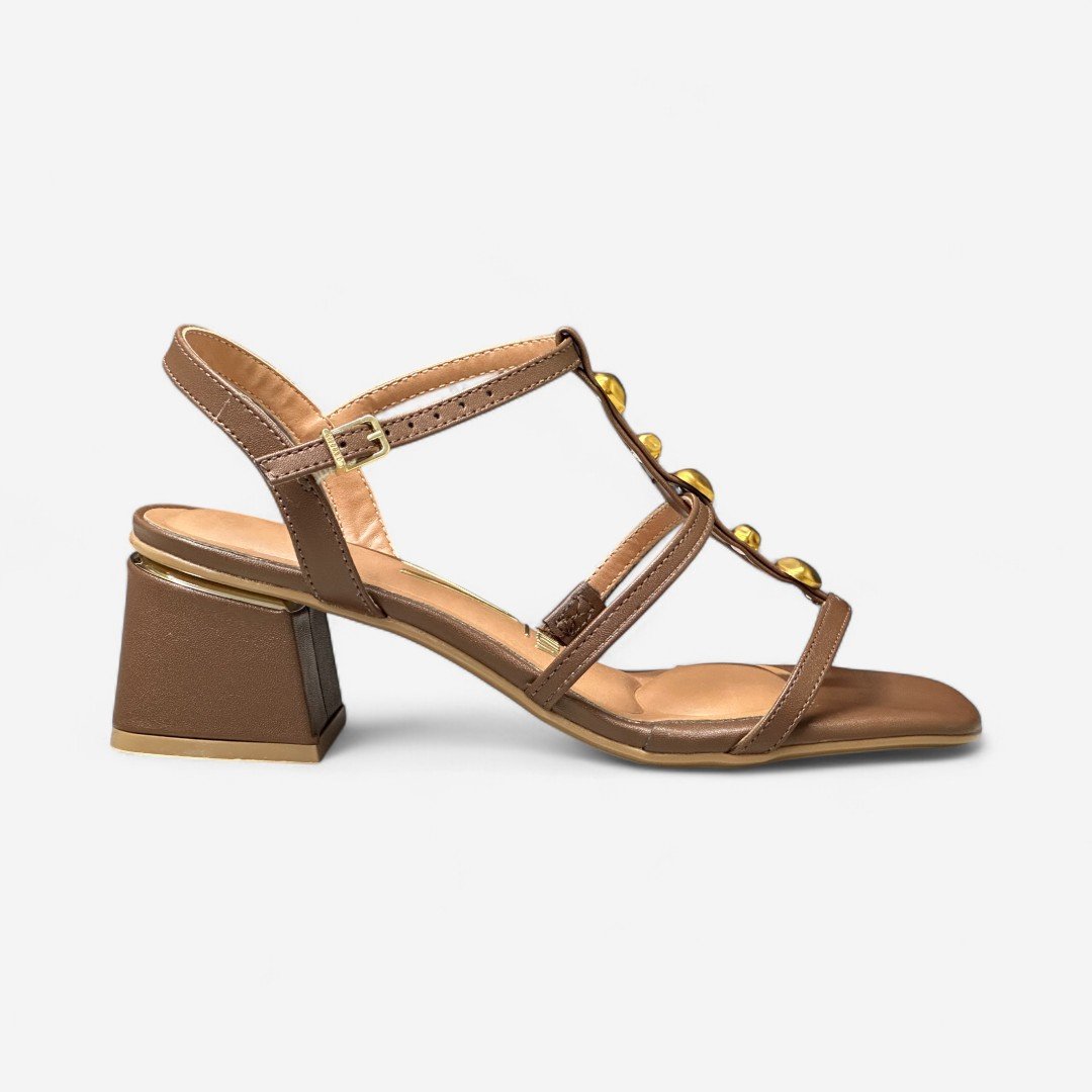 Sandália Vizzano Salto Bloco Boho Chic Marrom