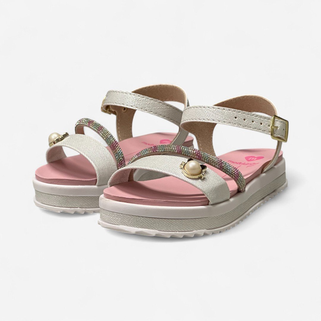 Sandália Flat Molekinha Infantil Prata Prata/Multi Rosa 4