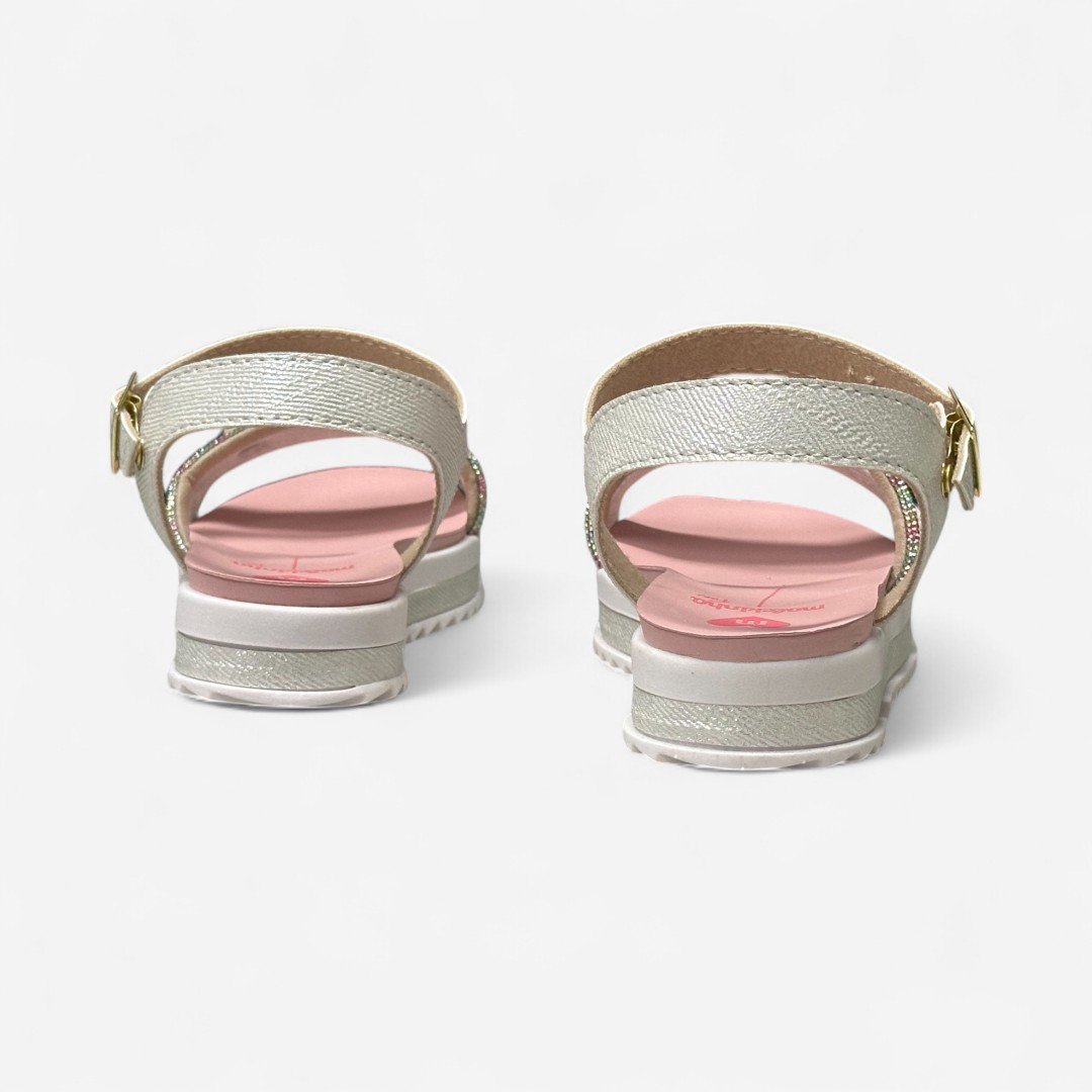 Sandália Flat Molekinha Infantil Prata Prata/Multi Rosa 5
