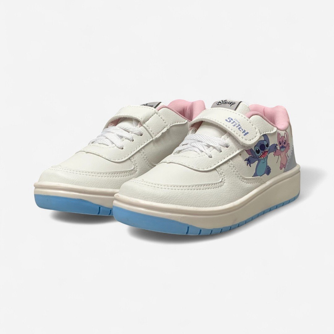 Tênis Disney Stitch Infantil Branco Branco/Rosa Bebê/Azul Bebê 4
