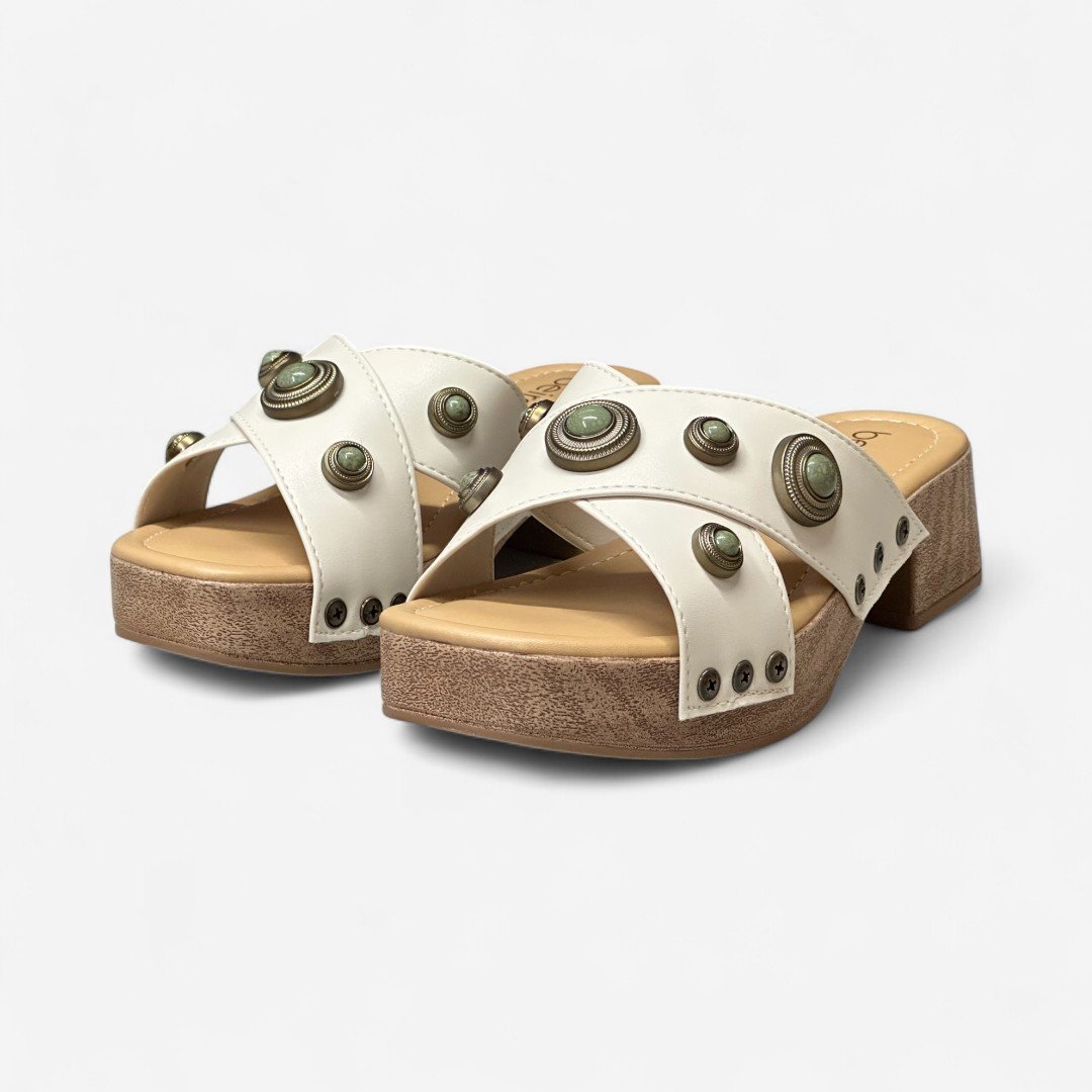 Tamanco Beira Rio Boho Chic Salto Madeira Off White Branco Off/Verde 4