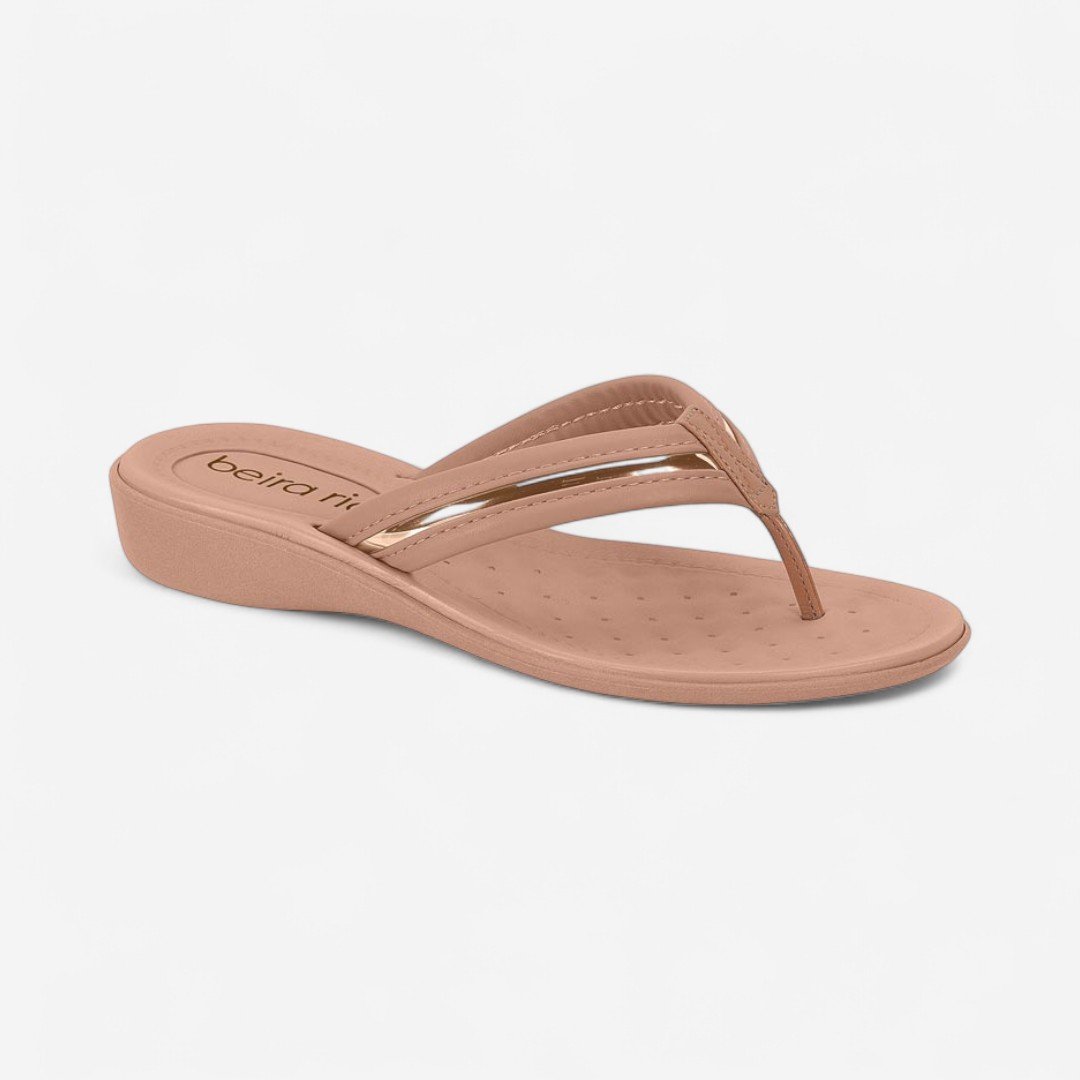 Chinelo Beira Rio Feminino Nude Nude/Ouro Rosado 2