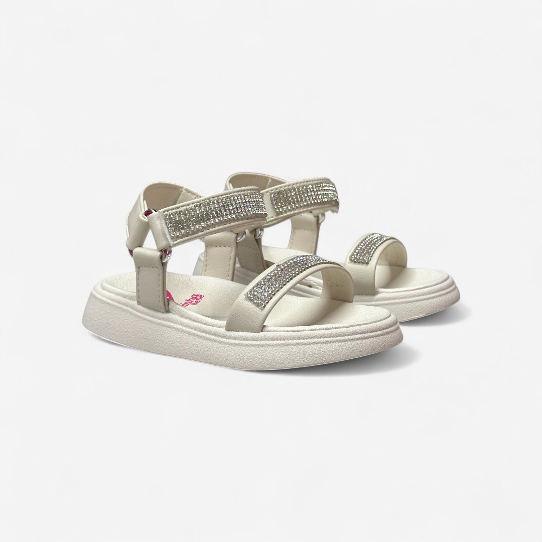 Sandália Papete Molekinha Infantil Com Strass Off White Branco Off 3