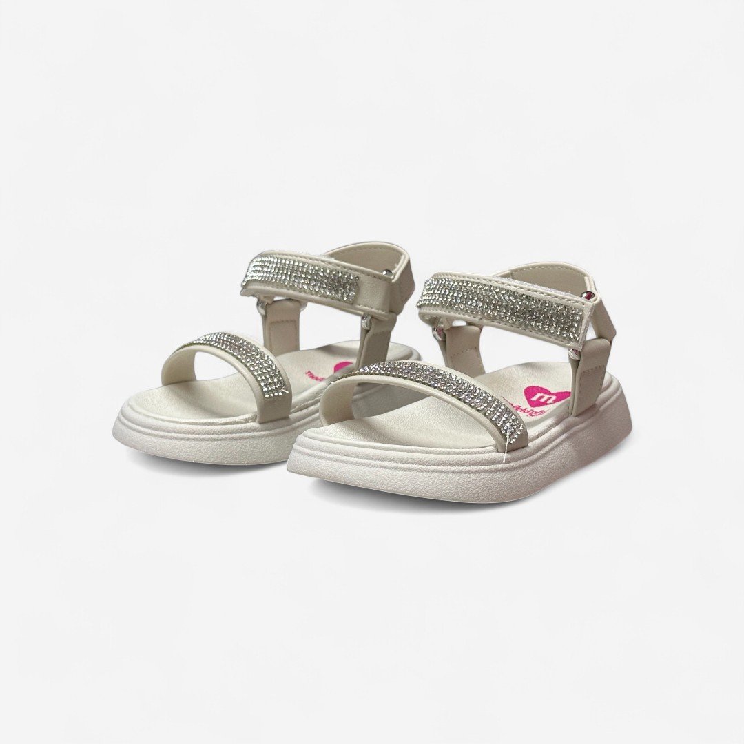Sandália Papete Molekinha Infantil Com Strass Off White Branco Off 4