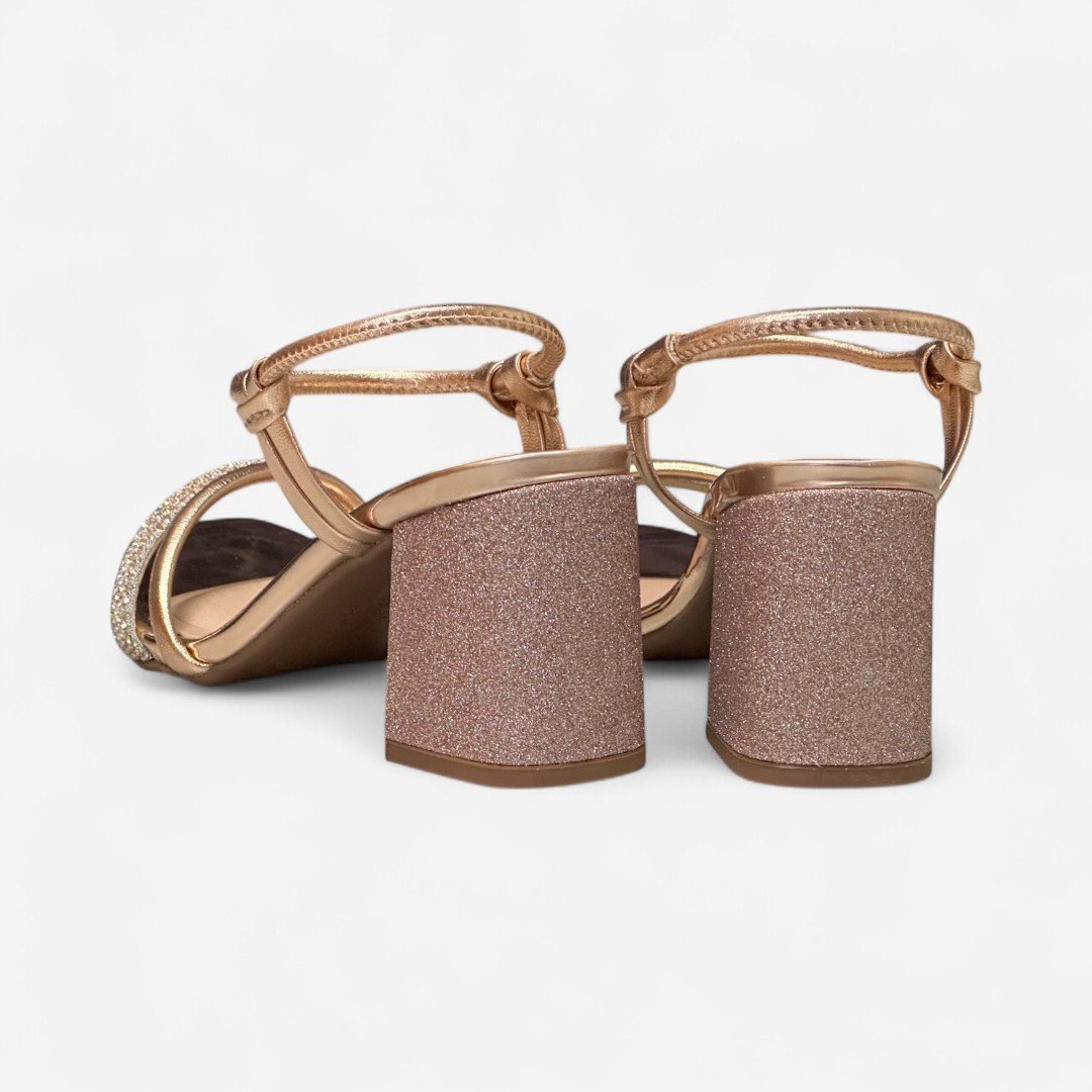 Sandália Beira Rio Salto Bloco Metalizada Rosê Ouro Rosado