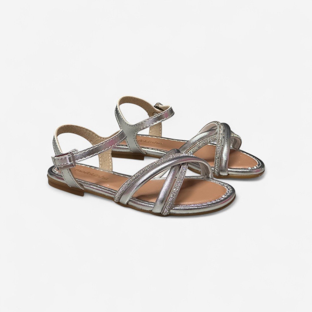Sandália Rasteira Molekinha Infantil Metalizada Prata Prata 3