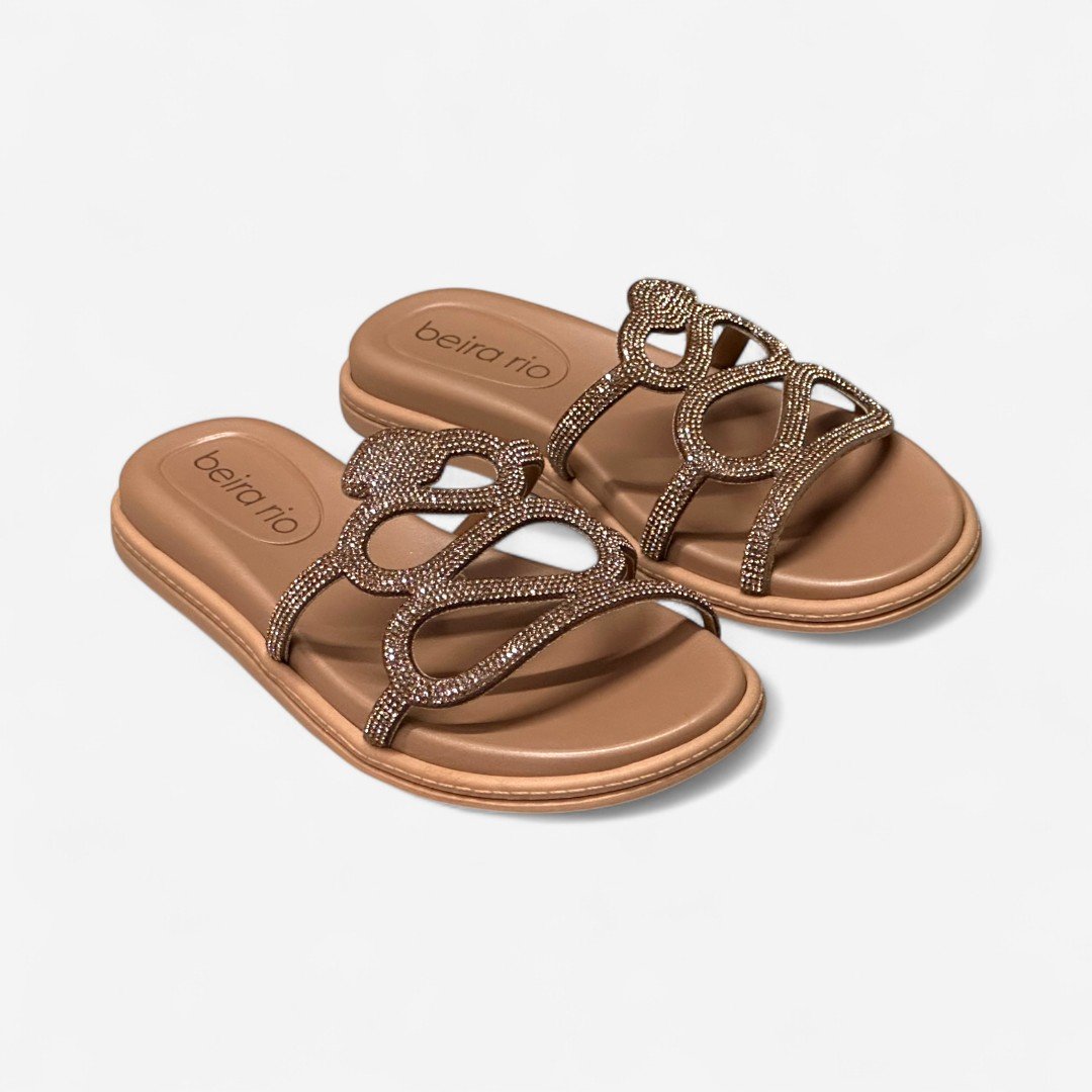 Chinelo Papete Beira Rio Com Strass Detalhe Cobra Nude Nude 5