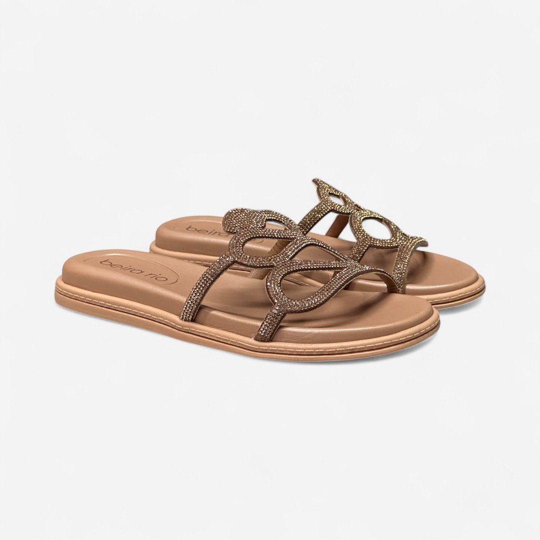 Chinelo Papete Beira Rio Com Strass Detalhe Cobra Nude Nude 3