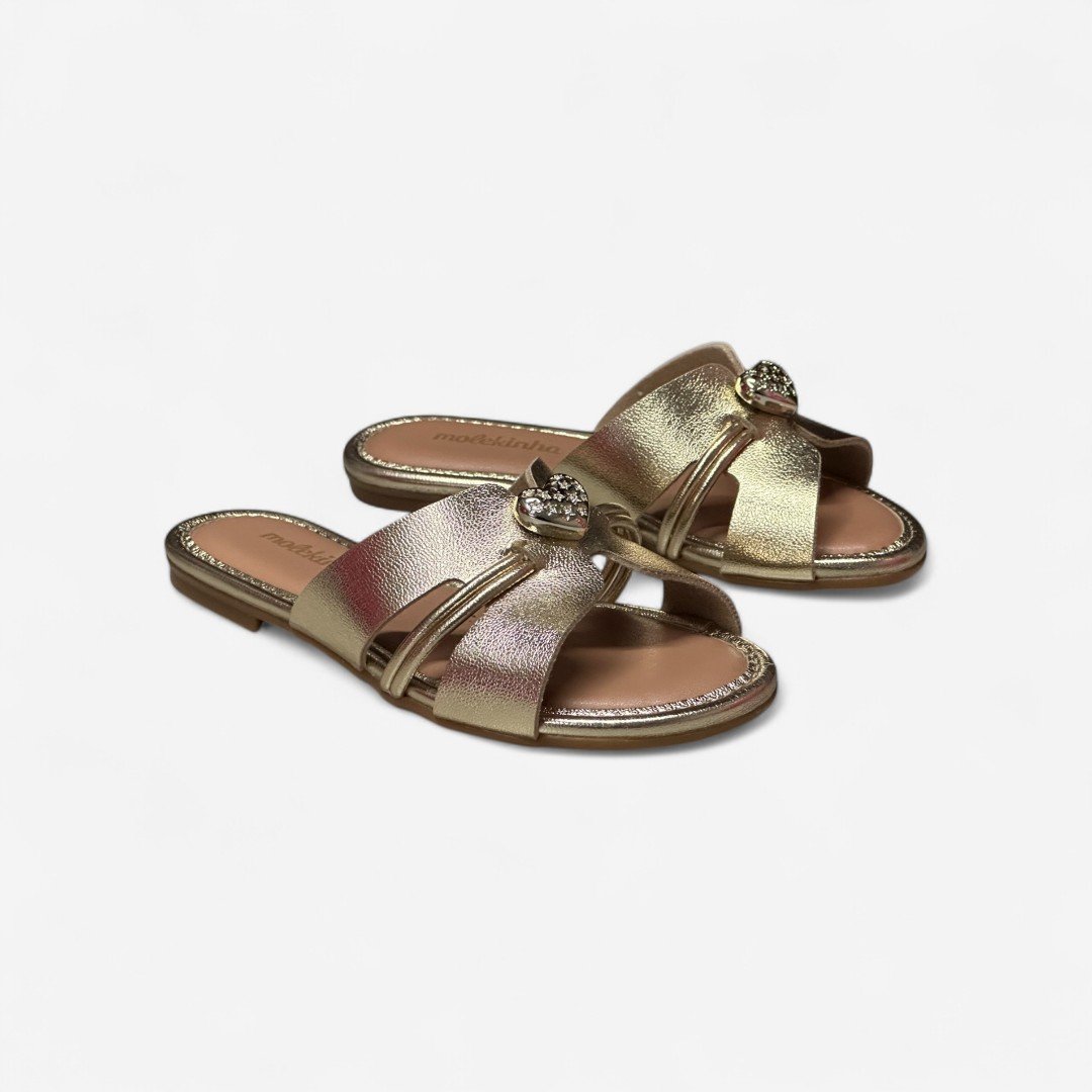 Chinelo Rasteiro Molekinha Infantil Metalizado Dourado Dourado 3
