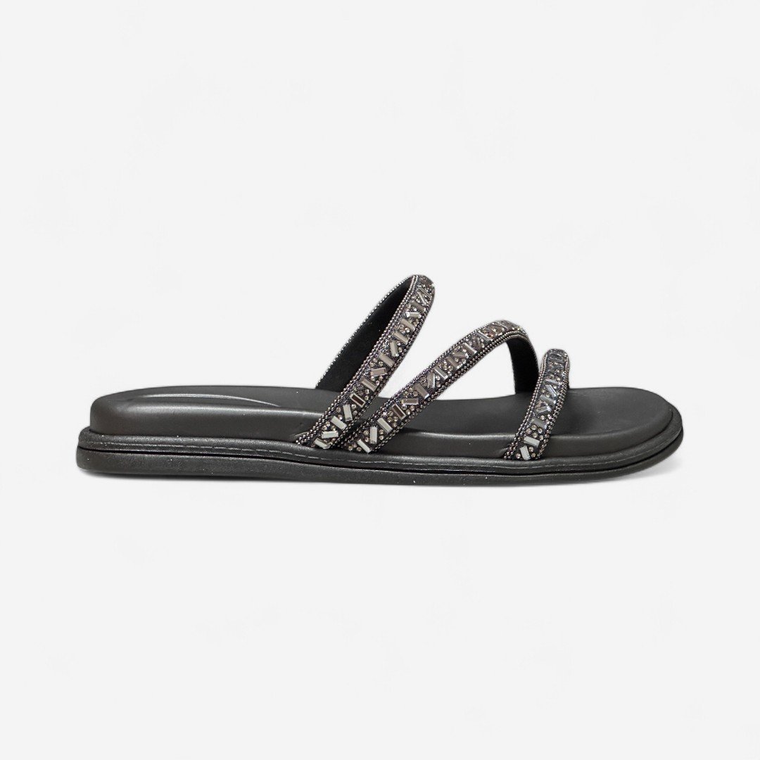Chinelo Papete Beira Rio Com Strass Preto Preto 1