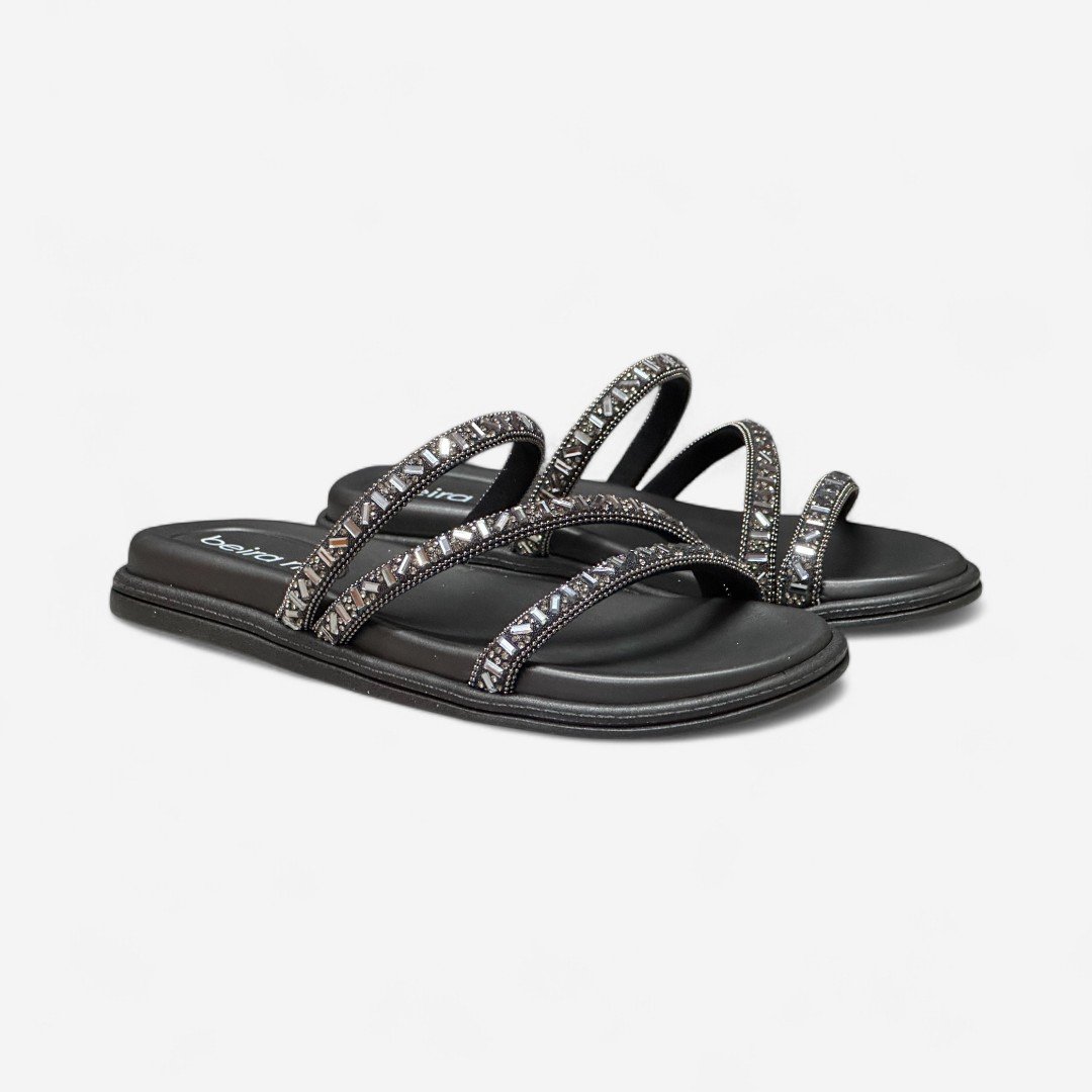 Chinelo Papete Beira Rio Com Strass Preto Preto 3