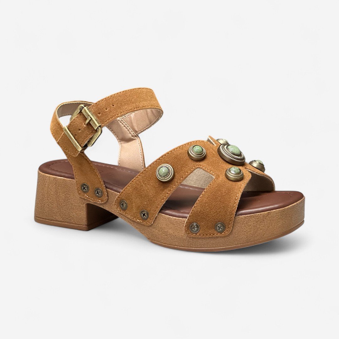 Sandália Beira Rio Salto Madeira Boho Camurça Caramelo Caramelo 2