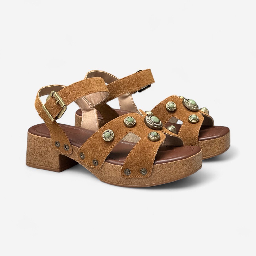 Sandália Beira Rio Salto Madeira Boho Camurça Caramelo Caramelo 3
