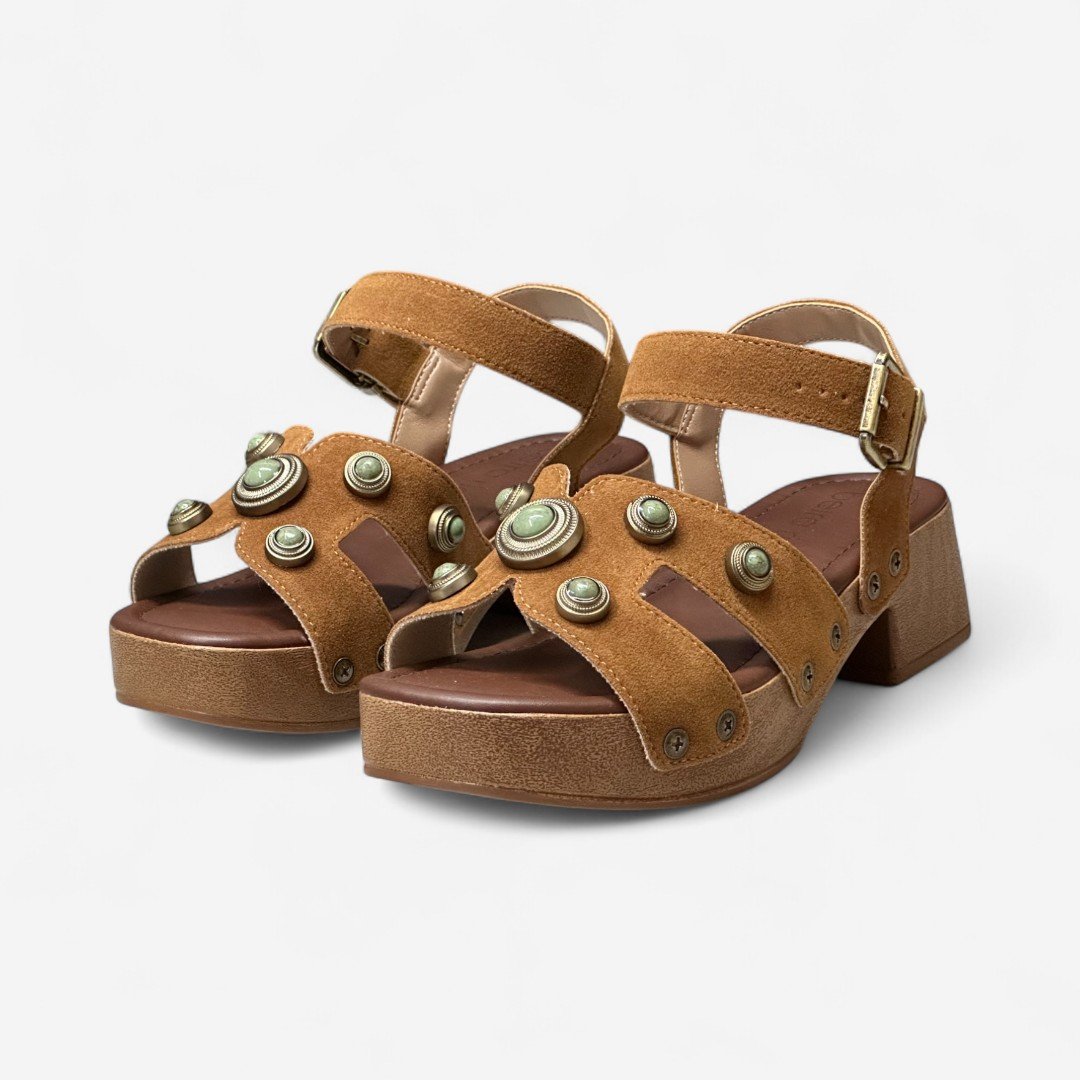 Sandália Beira Rio Salto Madeira Boho Camurça Caramelo Caramelo 4