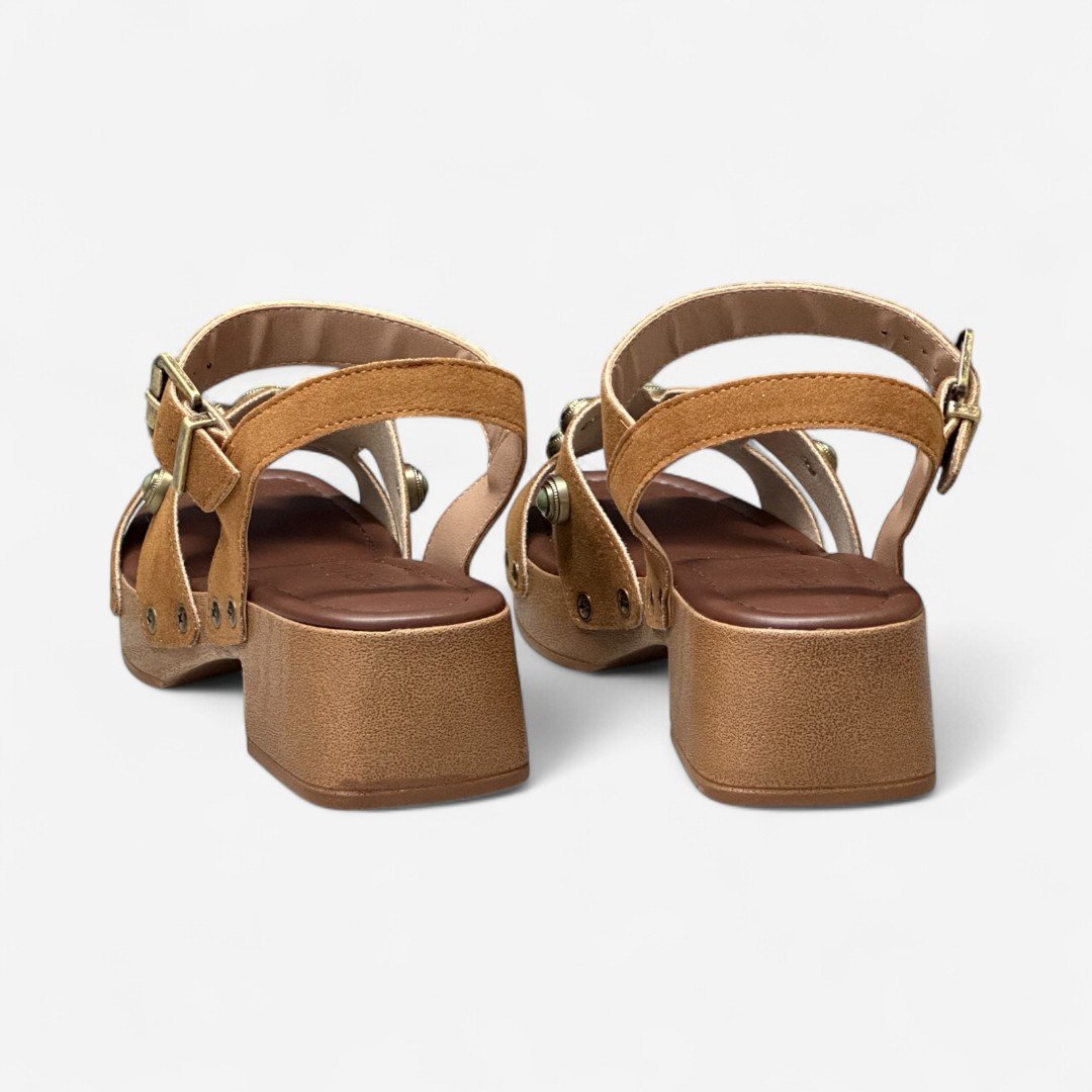 Sandália Beira Rio Salto Madeira Boho Camurça Caramelo Caramelo 5