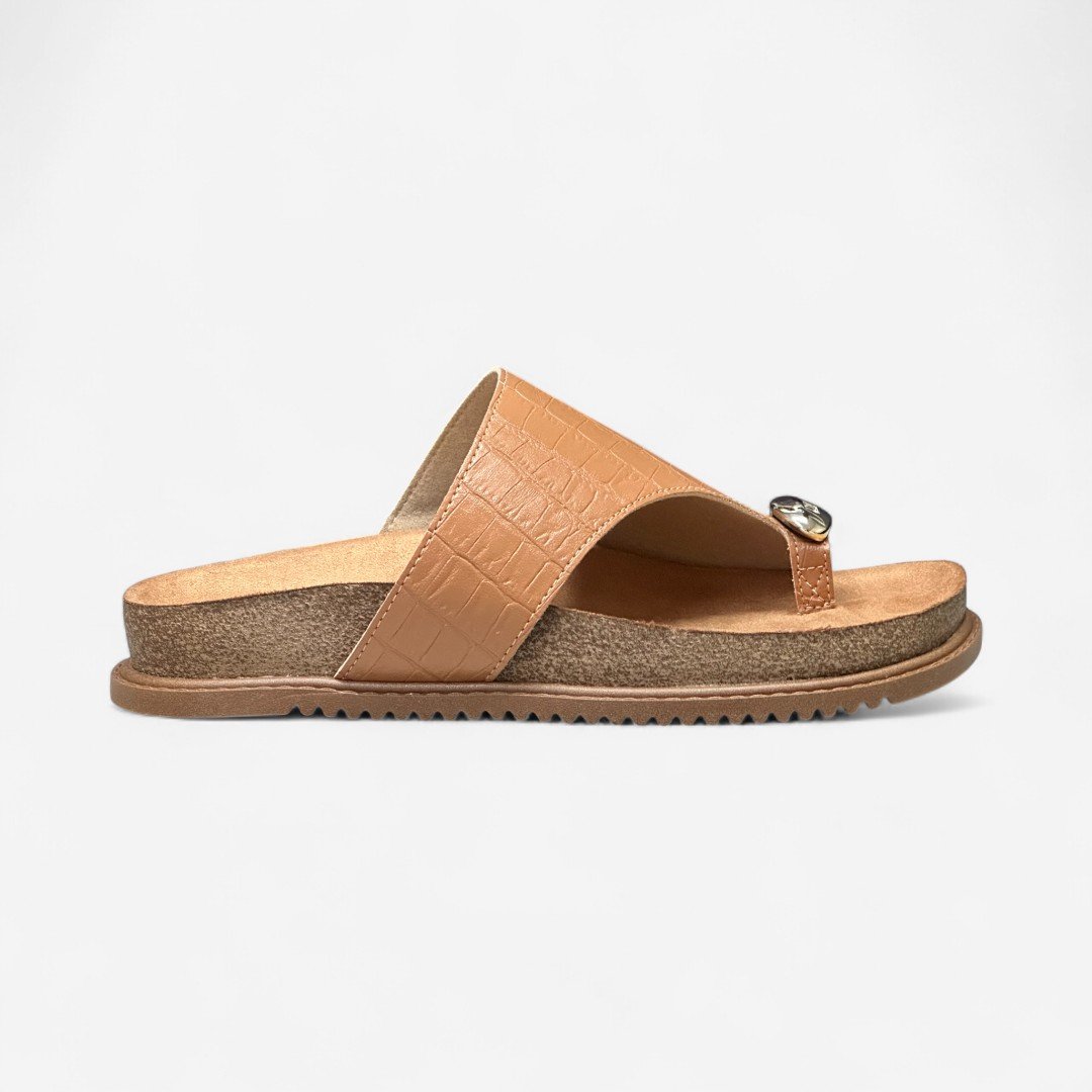 Chinelo Papete Beira Rio De Dedo Croco Caramelo