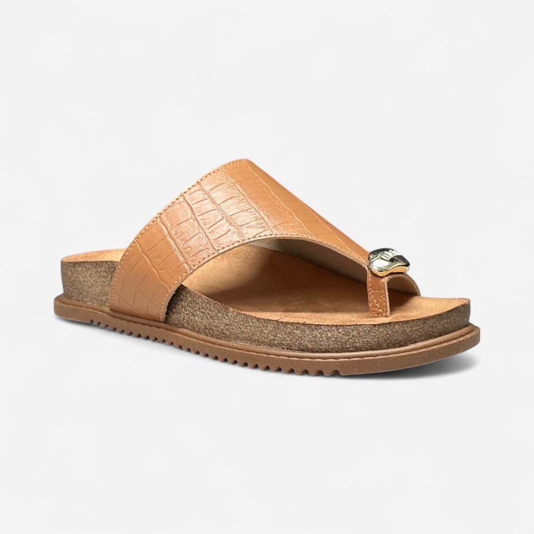 Chinelo Papete Beira Rio De Dedo Croco Caramelo Camel 2