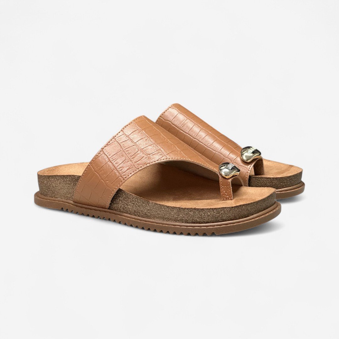 Chinelo Papete Beira Rio De Dedo Croco Caramelo Camel 3
