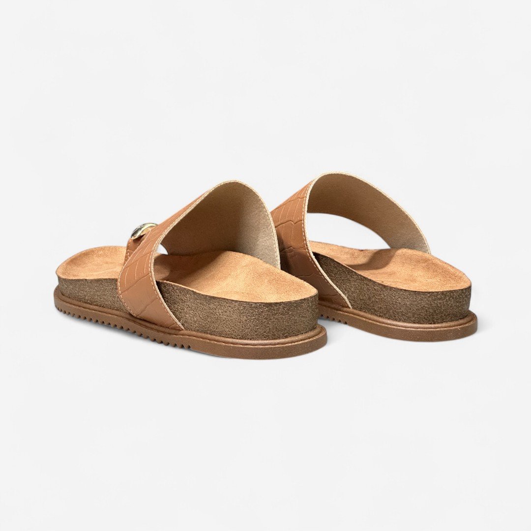 Chinelo Papete Beira Rio De Dedo Croco Caramelo Camel 5