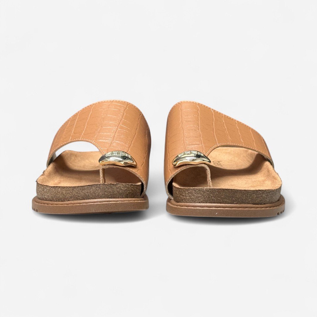 Chinelo Papete Beira Rio De Dedo Croco Caramelo Camel 6