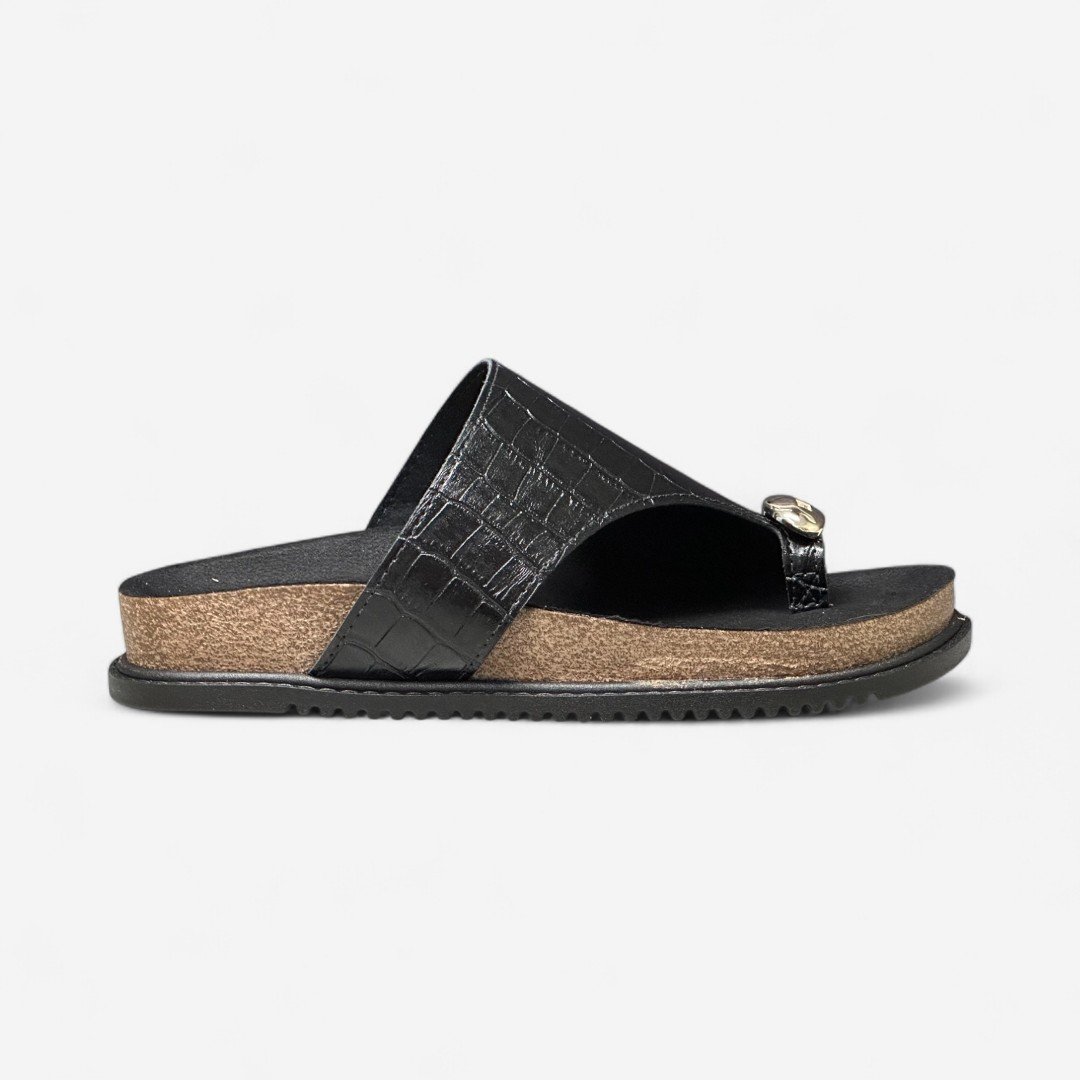 Chinelo Papete Beira Rio De Dedo Croco Preto