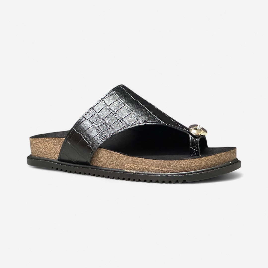 Chinelo Papete Beira Rio De Dedo Croco Preto Preto 2