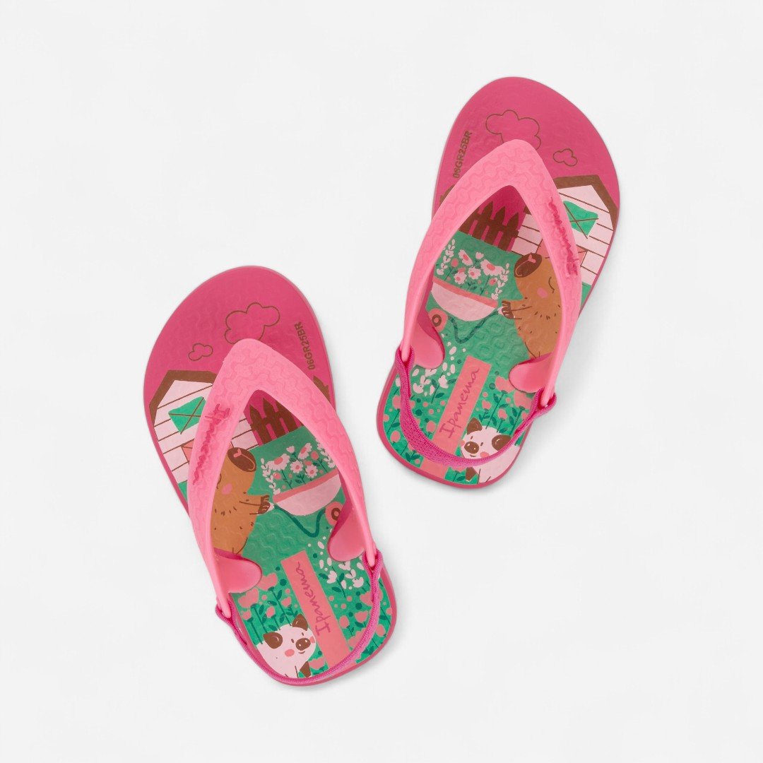 Chinelo De Dedo Bebê Ipanema com Capivara Rosa Rosa/Verde 2