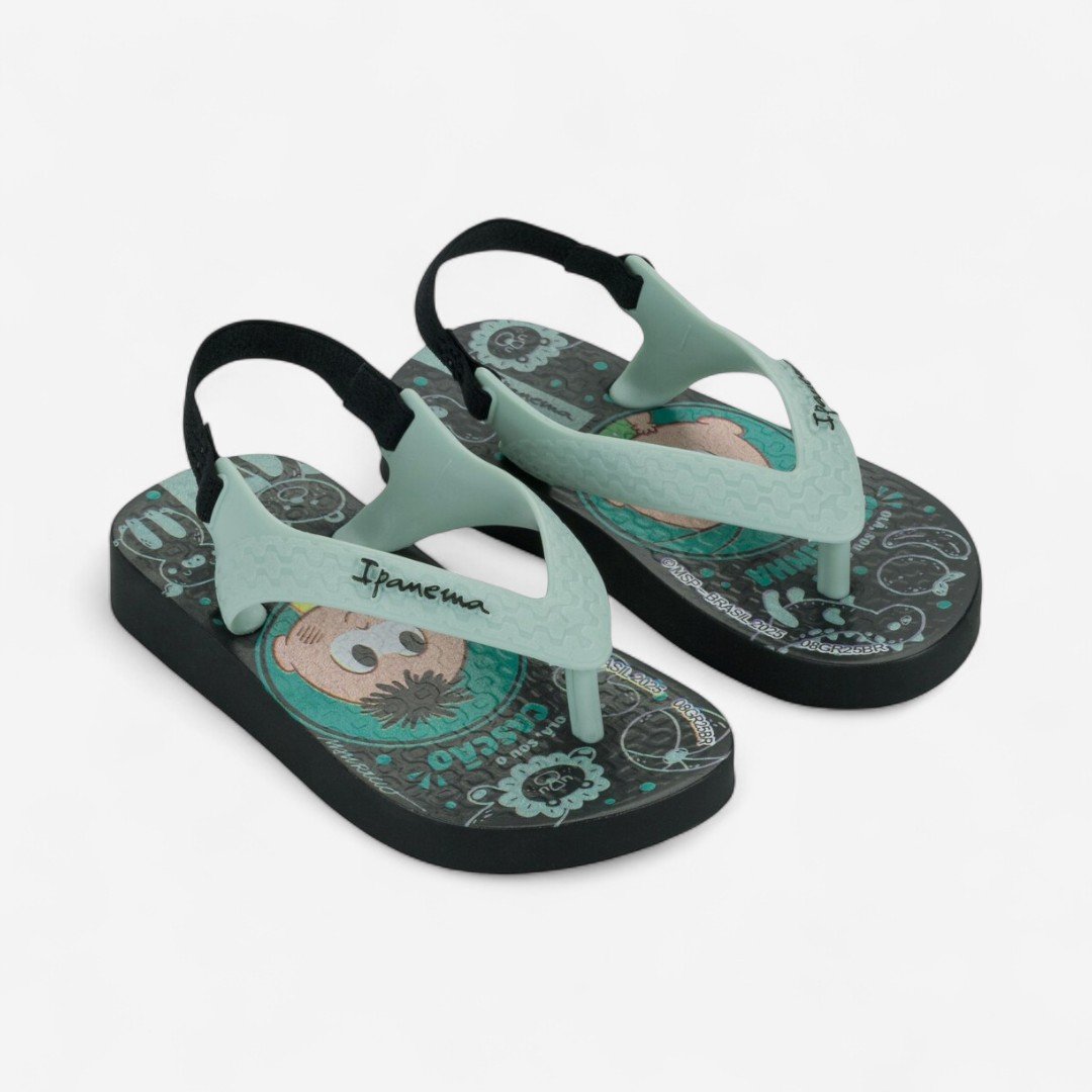 Chinelo De Elástico Ipanema Turma Da Mônica Baby Preto Preto/Verde 2