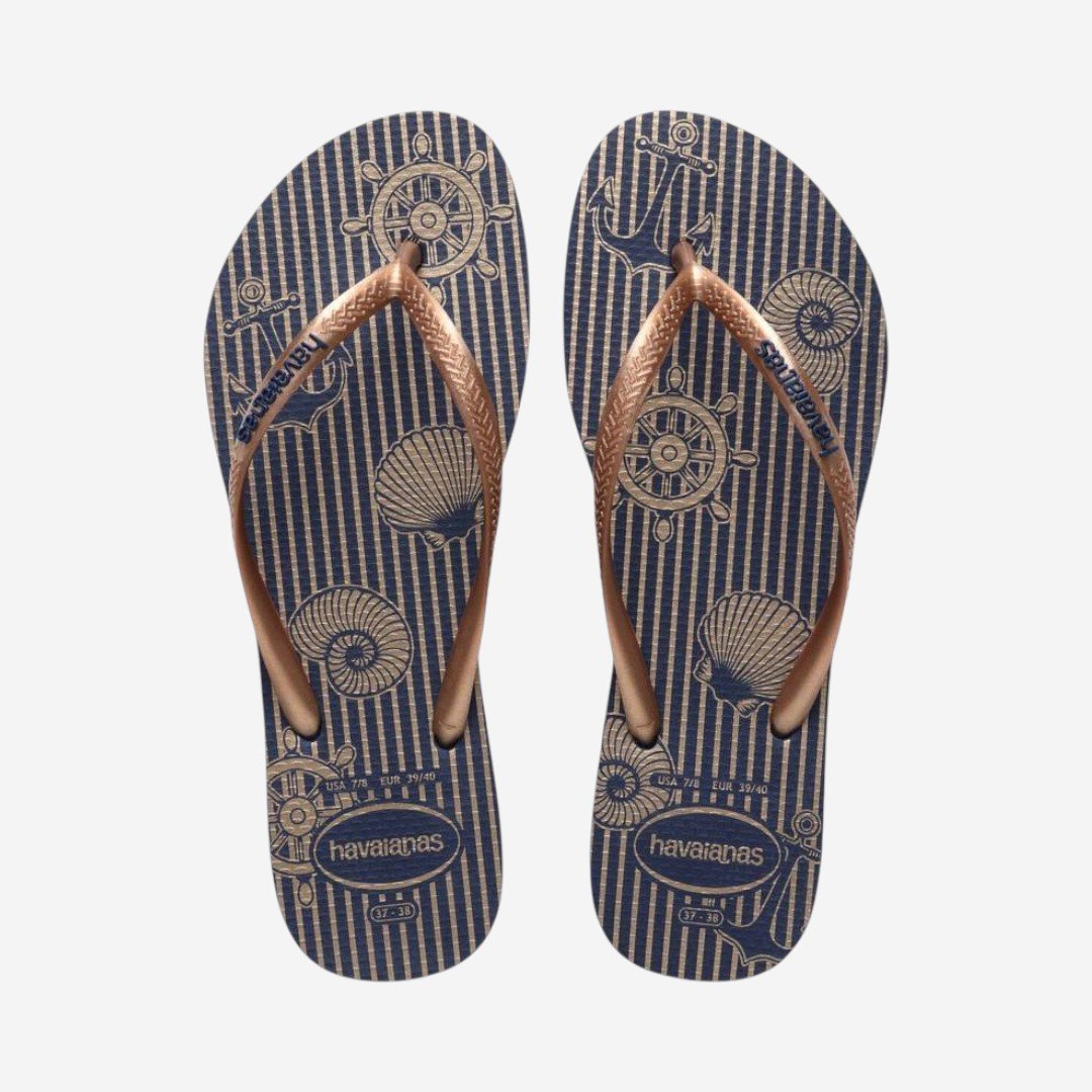 Chinelo Havaianas Slim Nautical Marinho Azul Marinho/Dourado 2