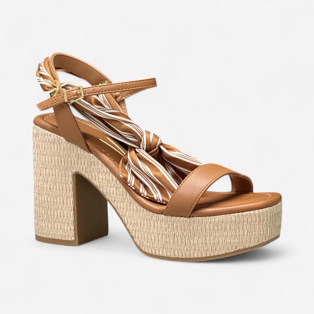 Sandália Vizzano Salto Bloco Com Lenço Caramelo Camel 3