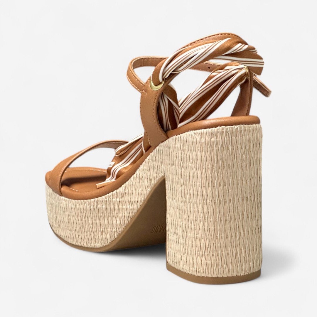 Sandália Vizzano Salto Bloco Com Lenço Caramelo Camel 5