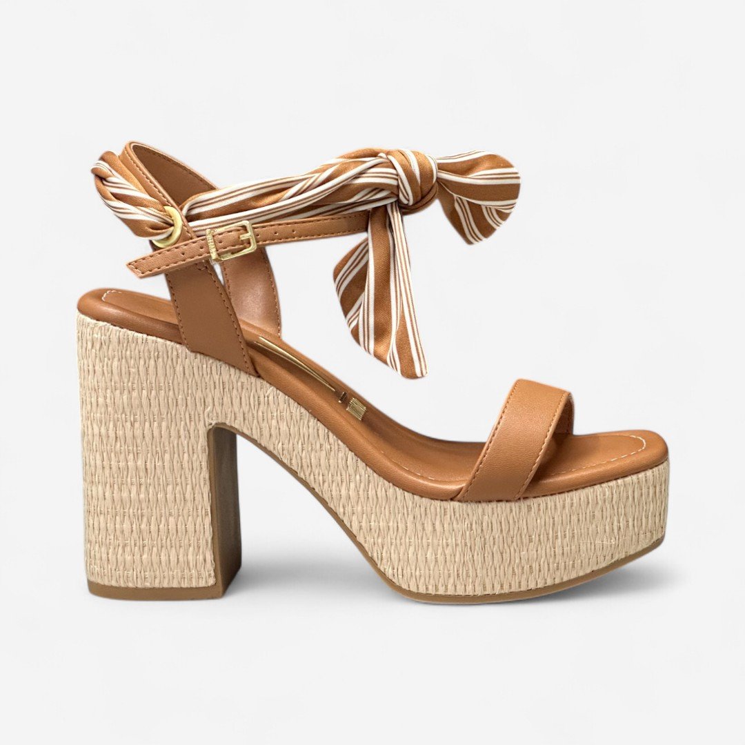 Sandália Vizzano Salto Bloco Com Lenço Caramelo