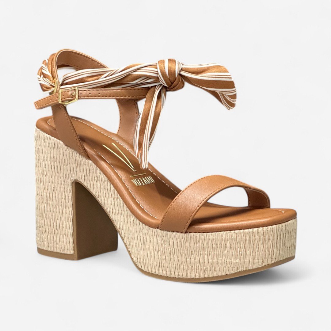 Sandália Vizzano Salto Bloco Com Lenço Caramelo Camel 2