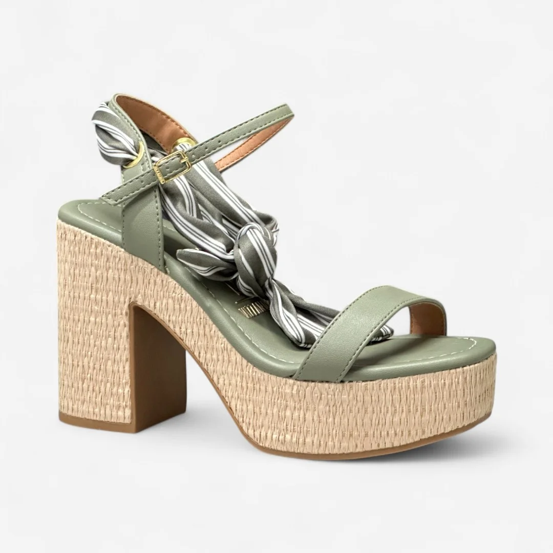 Sandália Vizzano Salto Bloco Com Lenço Verde Verde 3