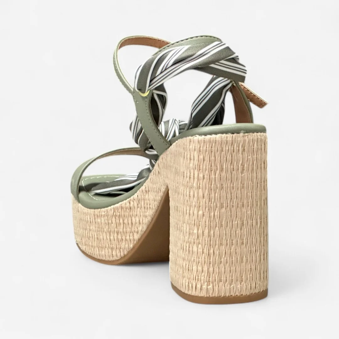 Sandália Vizzano Salto Bloco Com Lenço Verde Verde 5