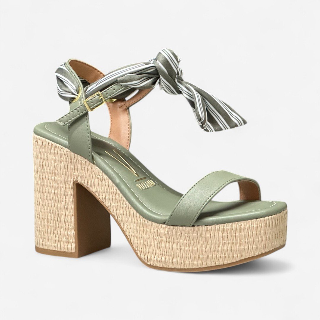 Sandália Vizzano Salto Bloco Com Lenço Verde Verde 2