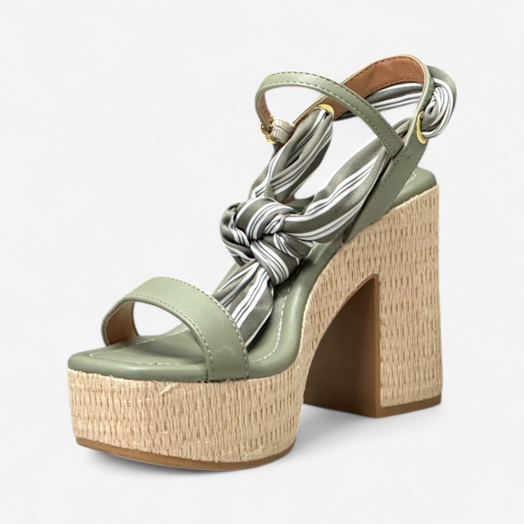 Sandália Vizzano Salto Bloco Com Lenço Verde Verde 4