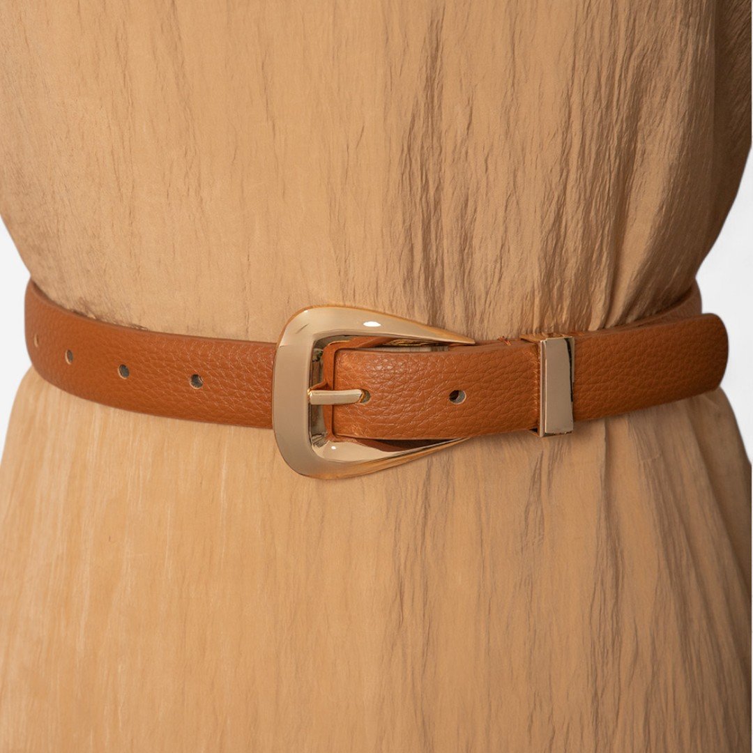 Cinto Feminino Fivela Dourada Caramelo Marrom 2