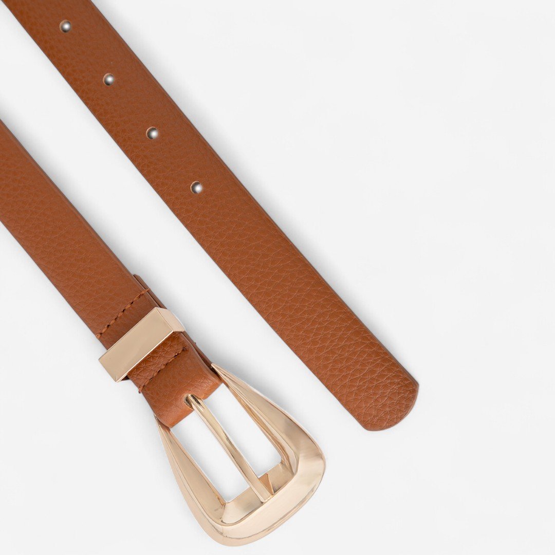 Cinto Feminino Fivela Dourada Caramelo Marrom 3